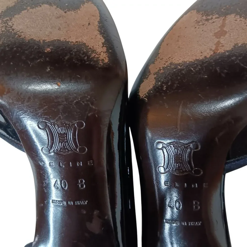 Retro Celine Heels‎ Patent Leather D'Orsay Pumps 9.5 Sexy Dressy Event Career